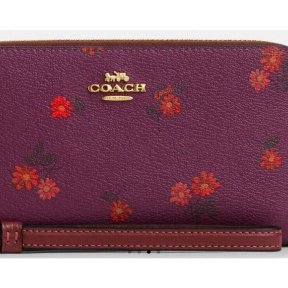 New Coach CM999 Long Zip Around Wallet Country Floral Print Deep Berry - Picture 4 of 4